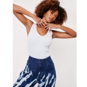 Shirred V Neck High Leg Bodysuit Size: S